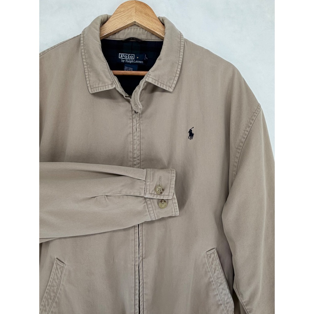Polo Ralph Lauren Harrington Jacket Men's M Tan 100% Cotton Plaid Lined Full Zip